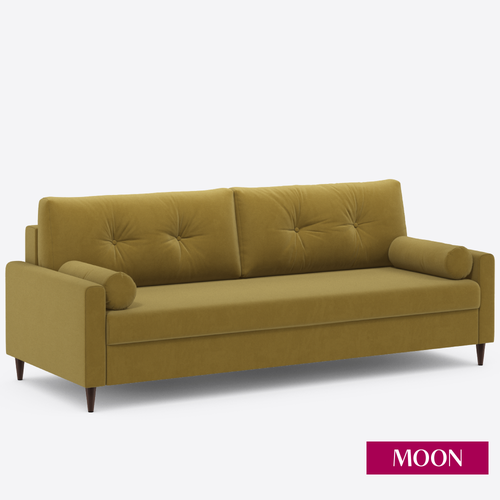 Диван-кровать раскладной пантограф (тик-так) MOON FAMILY 146, велюр желтый, 223х94х85 см. Эксклюзивная пена UniqFoam