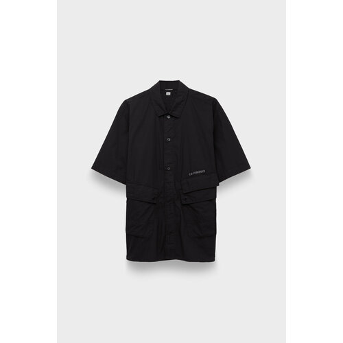 Рубашка C.P. Company, popeline pocket shirt, размер 52, черный рубашка приталенная из поплина с вышитым логотипом l синий