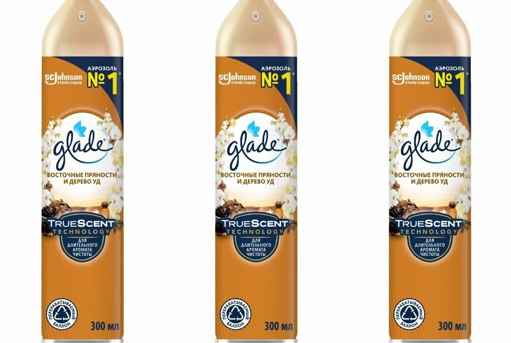 GLADE Освежитель воздуха аэрозоль Восточные пряности и дерево уд 300мл3 шт