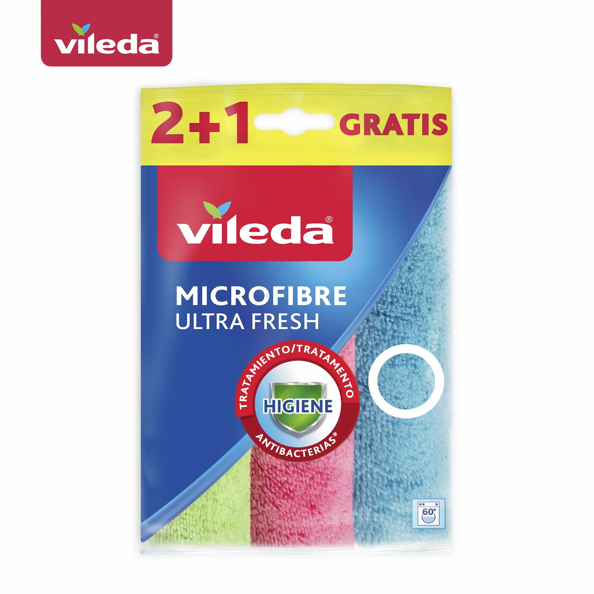 фото Салфетка из микрофибры Vileda Ультра Фреш 2+1, с антибактериальным эффектом, размер: 30х30 см, 3 салфетки в упаковке, 167602