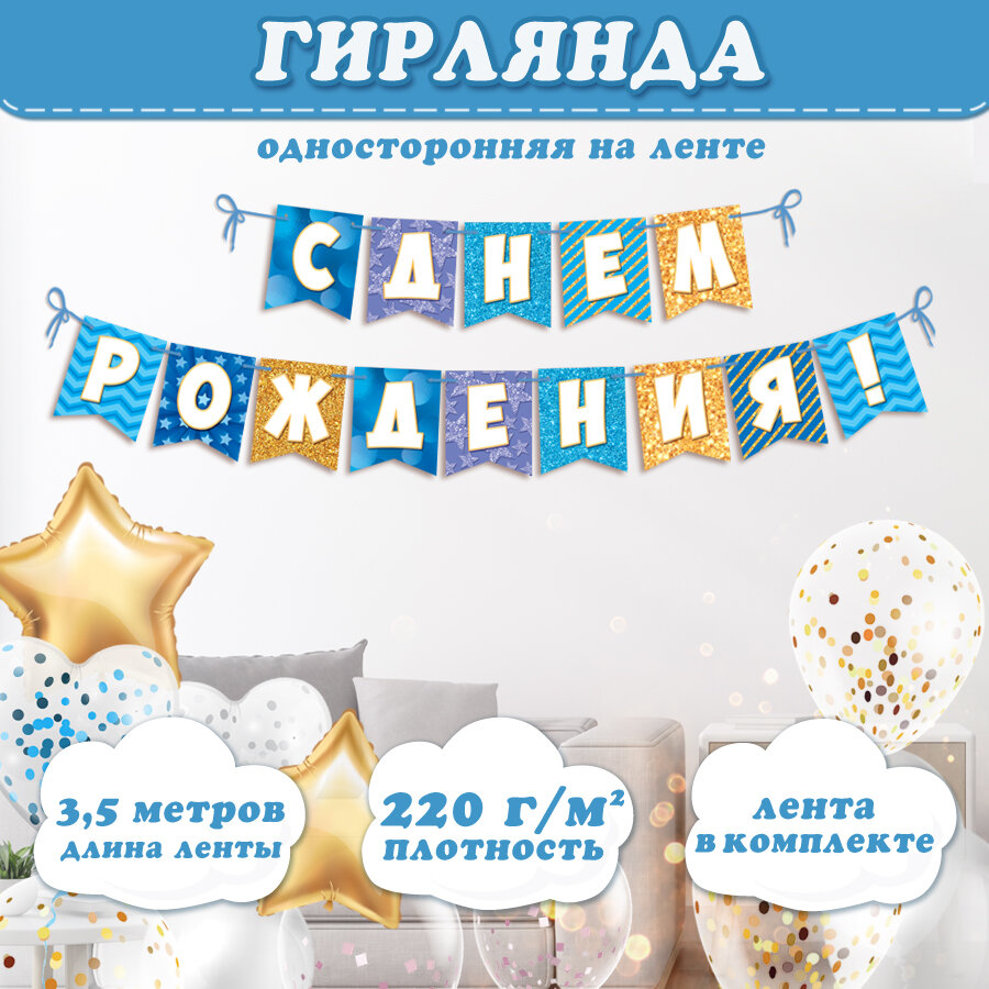 фото Гирлянда растяжка Мир открыток "С Днём Рождения" 3 метра