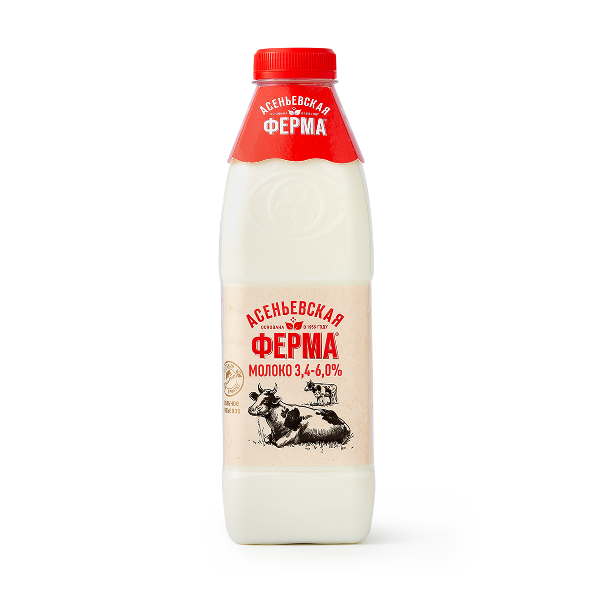 Молоко Асеньевская Ферма, коровье, пастеризованное, 3,4-6%, 0,9 л