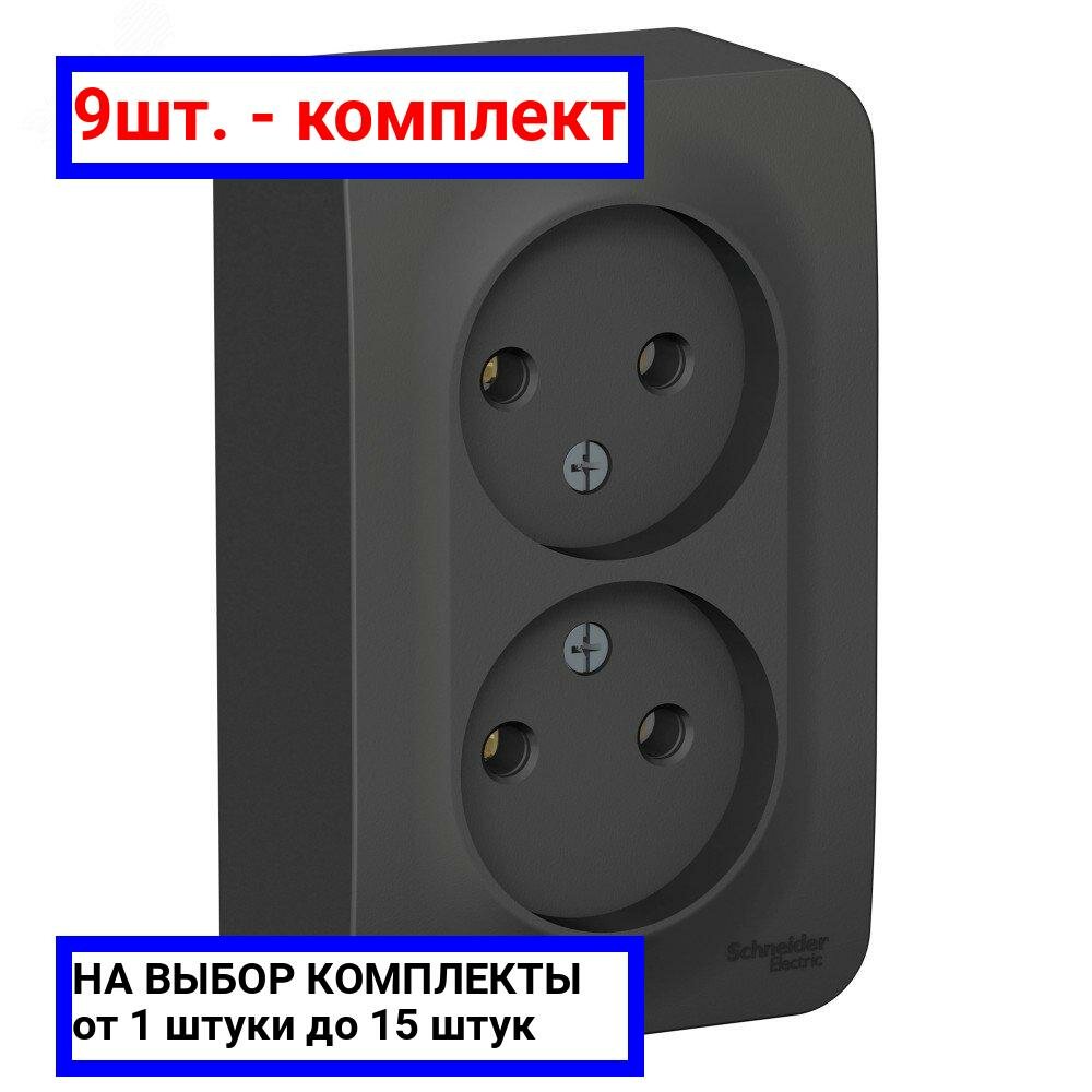 9шт. - Розетка BLANCA наружная двойная, без заземления, без шторок, с изолирующей пластиной, 16А, 250В, антрацит / Systeme Electric; арт. BLNRA000216; оригинал / - комплект 9шт