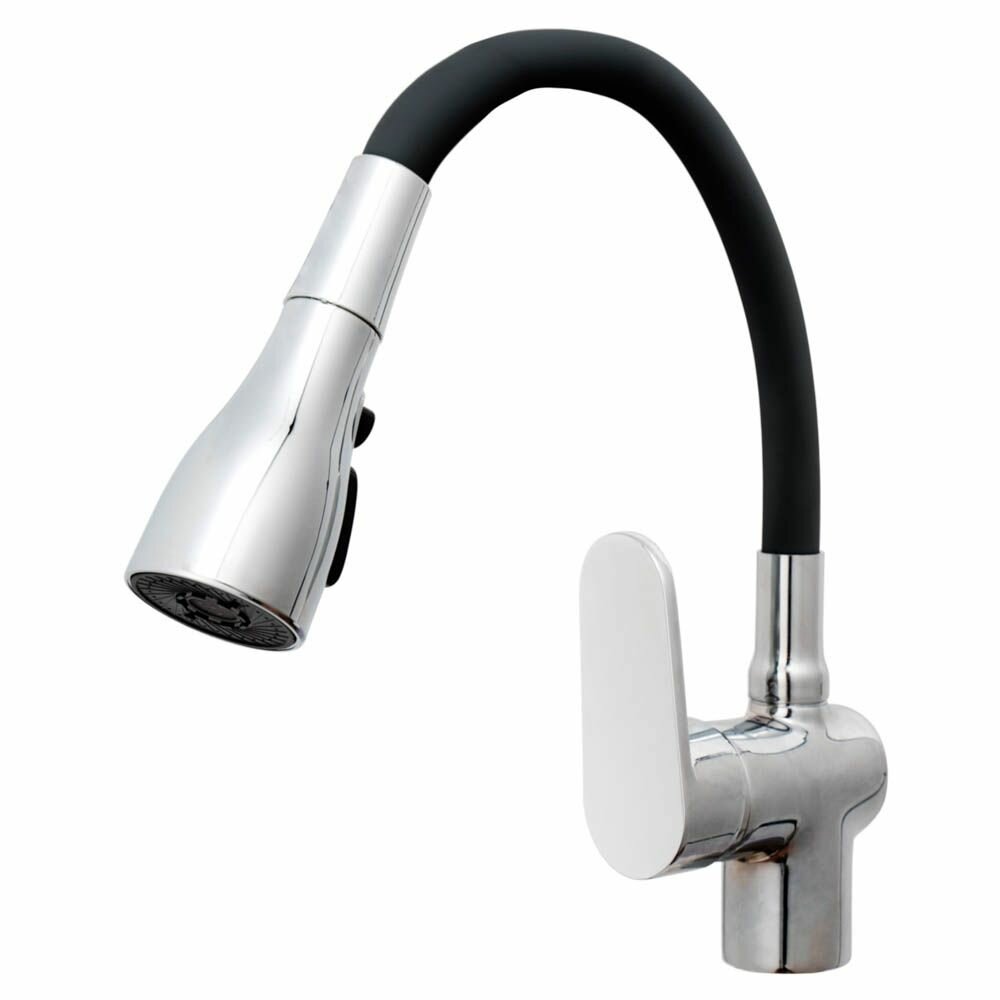 фото RAIN Смеситель для кухни Веста, силиконовый излив, 3 режима, картридж 40мм, латунь, черный/хром