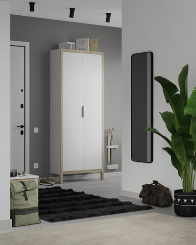 Изображение товара Белый шкаф на ножках в прихожую с крючками 800*340*2250 (ш*г*в)