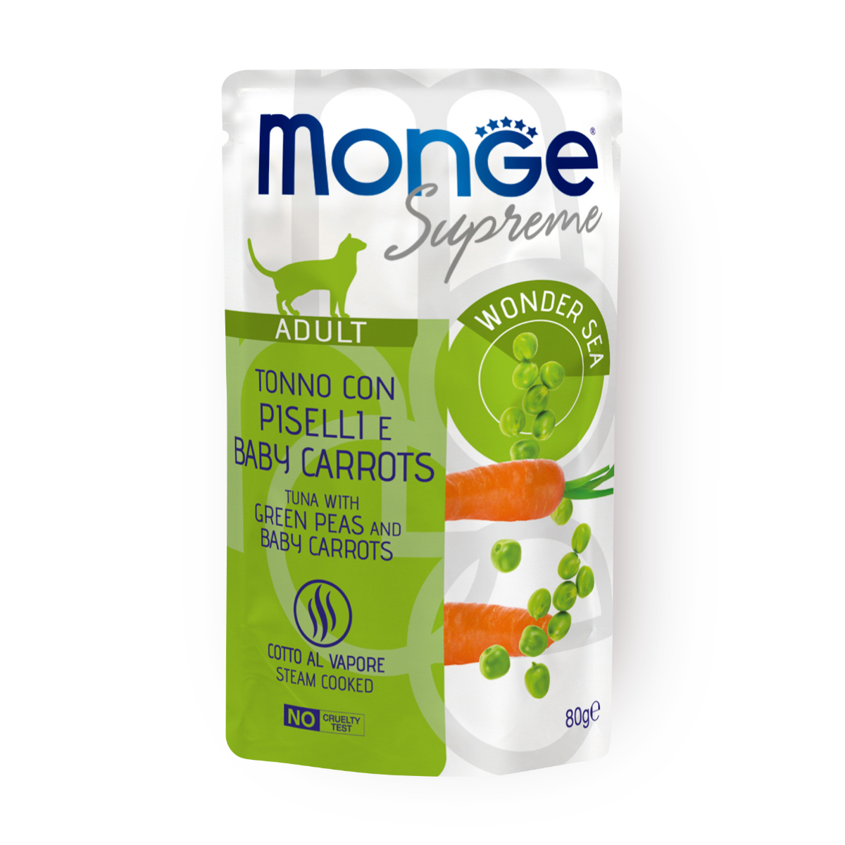 Влажный корм для кошек Monge Supreme тунец с зелёным горошком и мини-морковью, 80 г