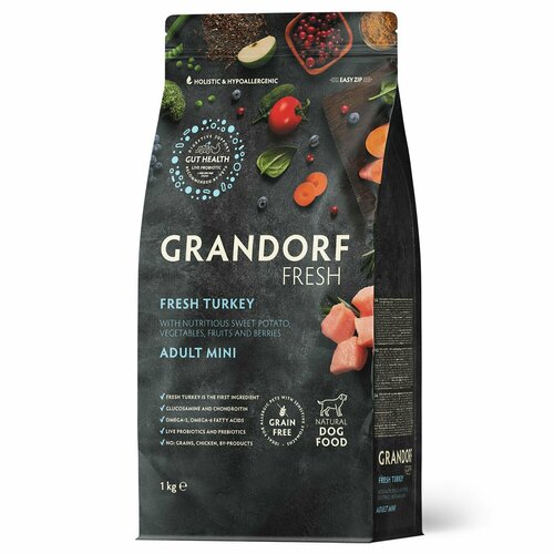 Сухой корм GRANDORF Fresh Dog Adult Mini Turkey&Sweet Potato (Свежее мясо индейки с бататом для собак мелких пород) 1 кг / Грандорф