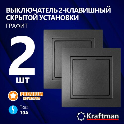 Выключатель двухклавишный, скрытой установки, 10А, IP20, серия УТ, графит (С510-861), 2 шт