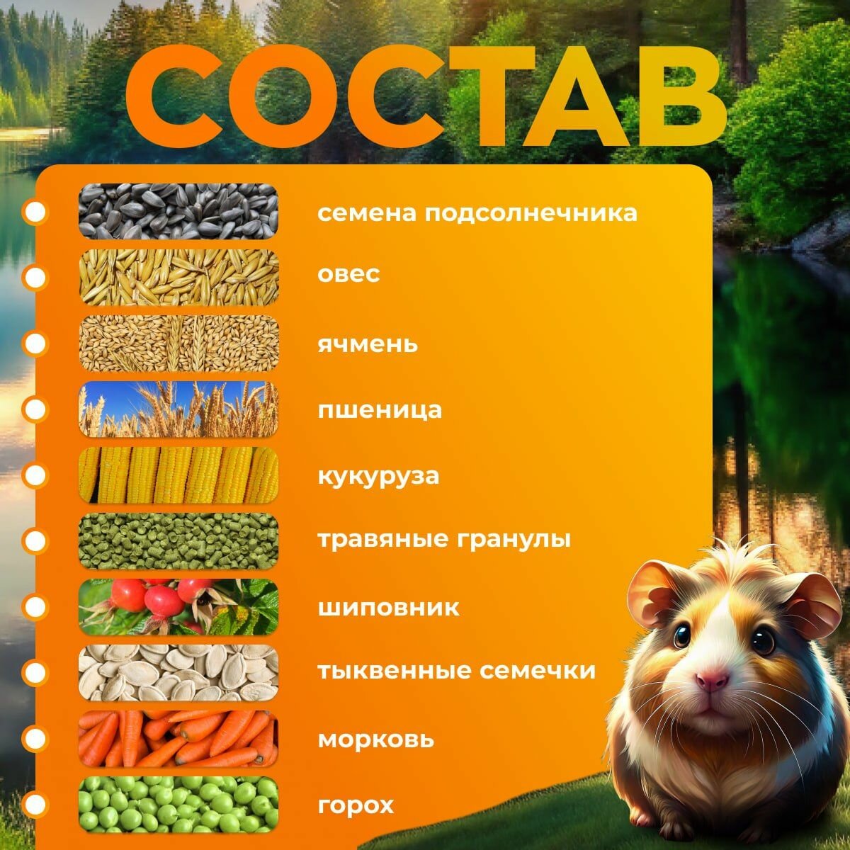 Корм для морских свинок, грызунов, хомяков, крыс и мышей рафа 1 кг — фото 1