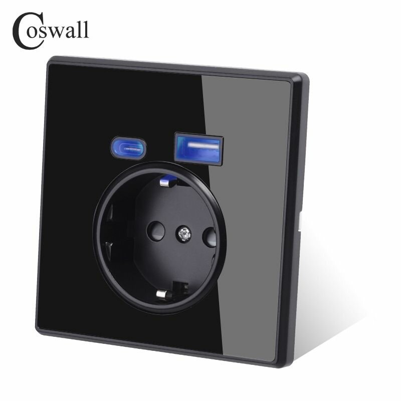 фото Встраиваемая розетка на 16А + USB + Type C на 2,1А в белой рамке, для стандартного круглого подрозетника