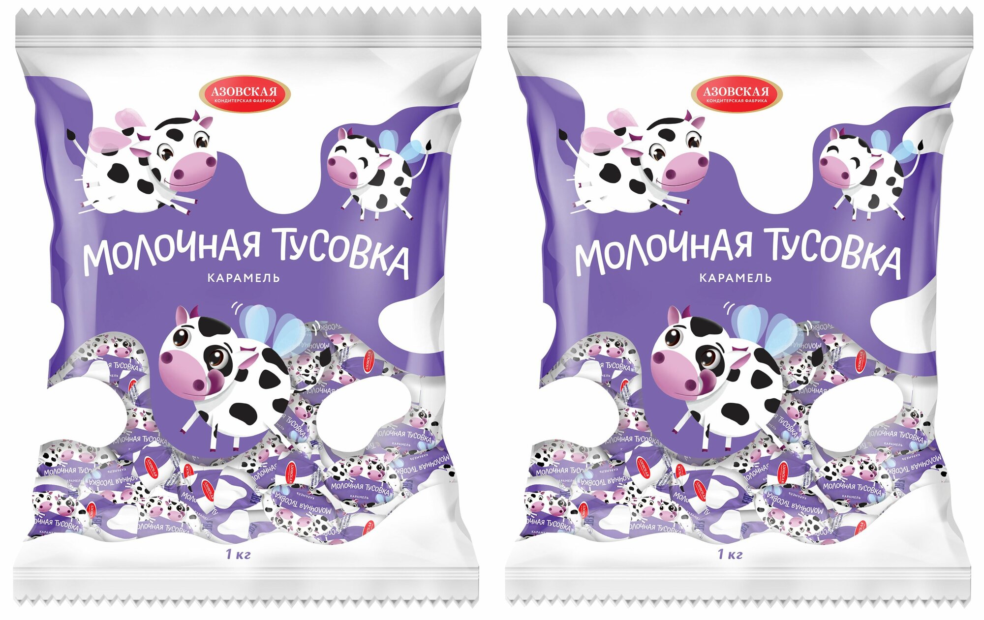 Азовская кондитерская фабрика Карамель с начинкой Молочная тусовка 250гр, 2уп.