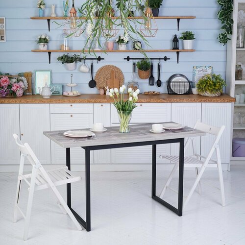 Стол кухонный обеденный раздвижной Коста, бетон пайн, опоры металл, 100/130х60х75 см.