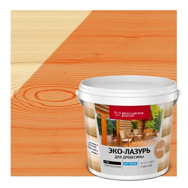 фото Пропитка для древесины Ярославские краски Эко-лазурь с декоративным эффектом и биозащитой цвет орегон 0.9 л