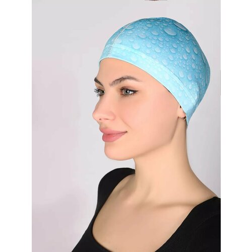 Шапочка для бассейна, водных видов спорта и плавания из микрофибры без логотипа (белый/голубой) 57-60