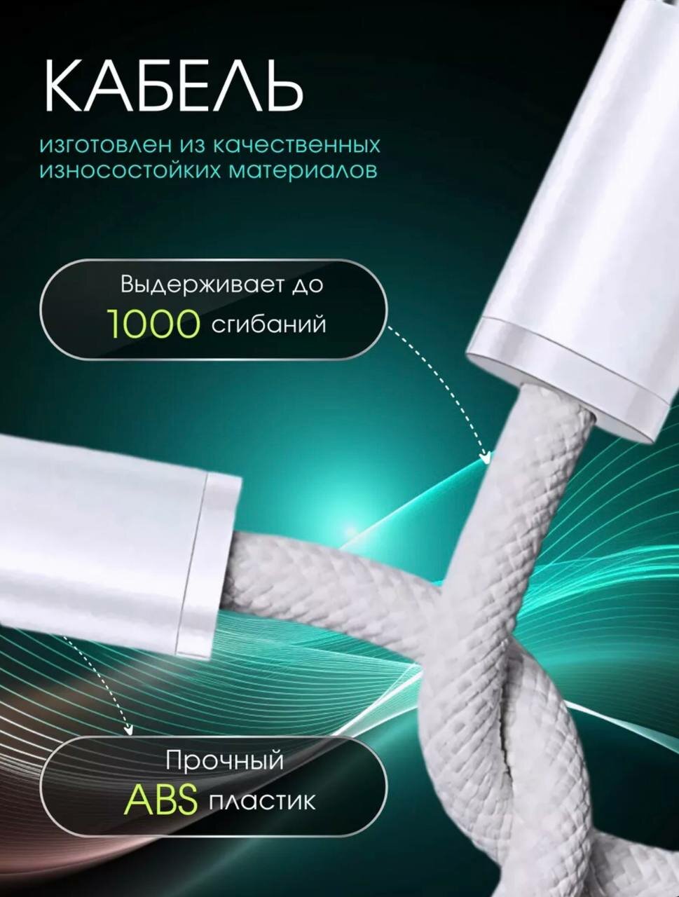 Плетеный кабель Type-C для iPhone 15, iPhone 16/ Pro Max, Pro, Plus/ 1 метр/белый — фото 1