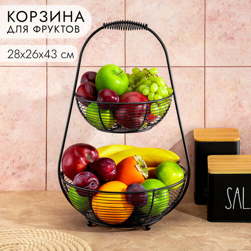 Корзина ваза для фруктов фруктовница 2826543 см El Casa Черная двухъярусная 1860₽
