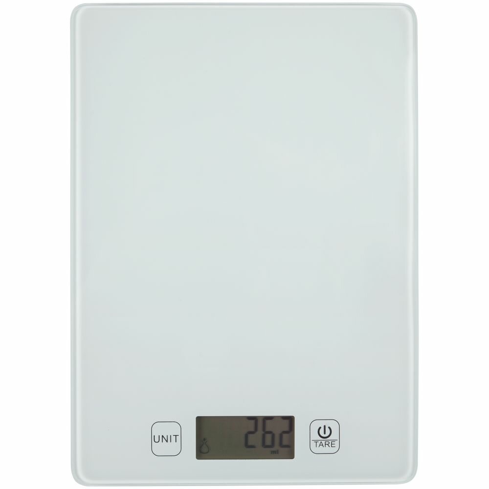 Кухонные весы Grammy, белые, 19,5х14,1х1,4 см; упаковка 20,7х15х2,5 см, пластик, АБС; стекло, закаленное