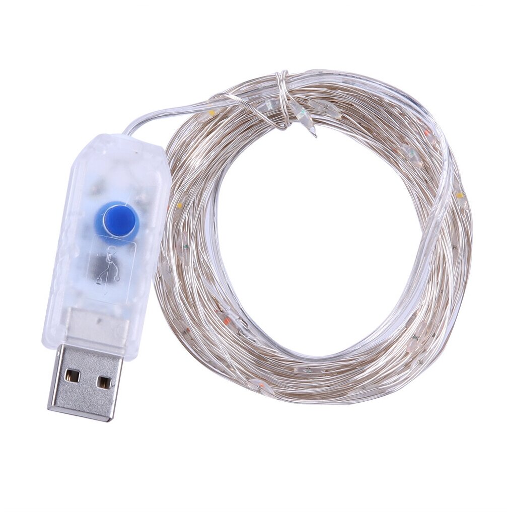 Гирлянда роса нить от USB 10 метров теплый белый свет 8 режимов работы / гирлянда нить роса 10 м / гирлянда роса юсб — фото 1