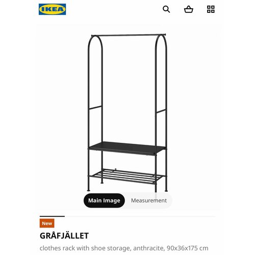 Вешалка для одежды с местом для хранения обуви IKEA GRÅFJÄLLET , антрацит(почти), 90x36x175 см черный