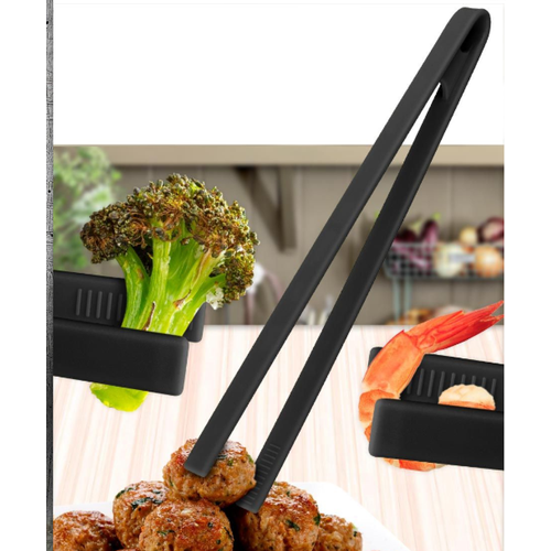 Щипцы кухонные длинные силиконовые, для мяса, рыбы, овощей, черные 29х1,5 см