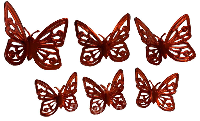 Украшение зеркальное красное Бабочки изогнутые 6 шт.