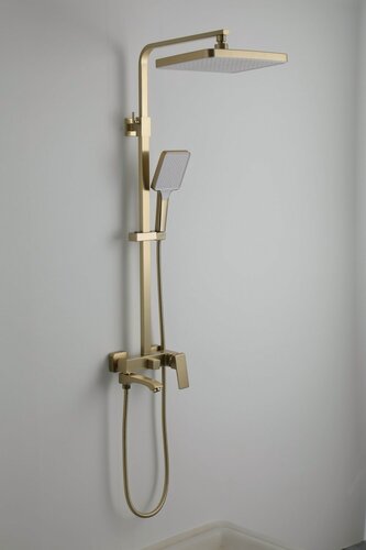 Изображение товара Душевая стойка для ванны FRAP F2476-3 латунь, золотой сатин, управление рычажное