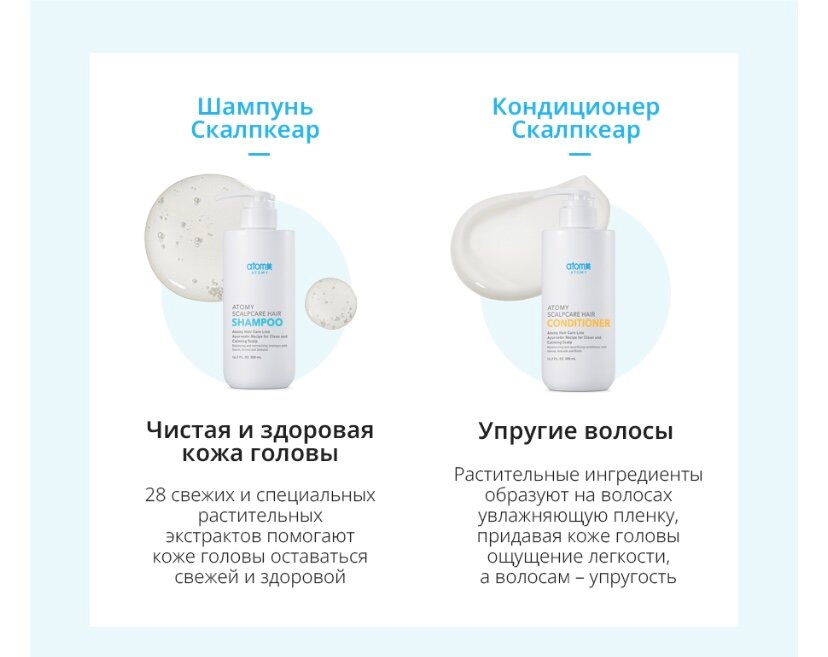 Изображение Набор для очищения волос и кожи головы, Шампунь и Кондиционер по 500 мл для глубокого очищения, Атоми Скалпкеар/Atomy Scalpcare, Корея
