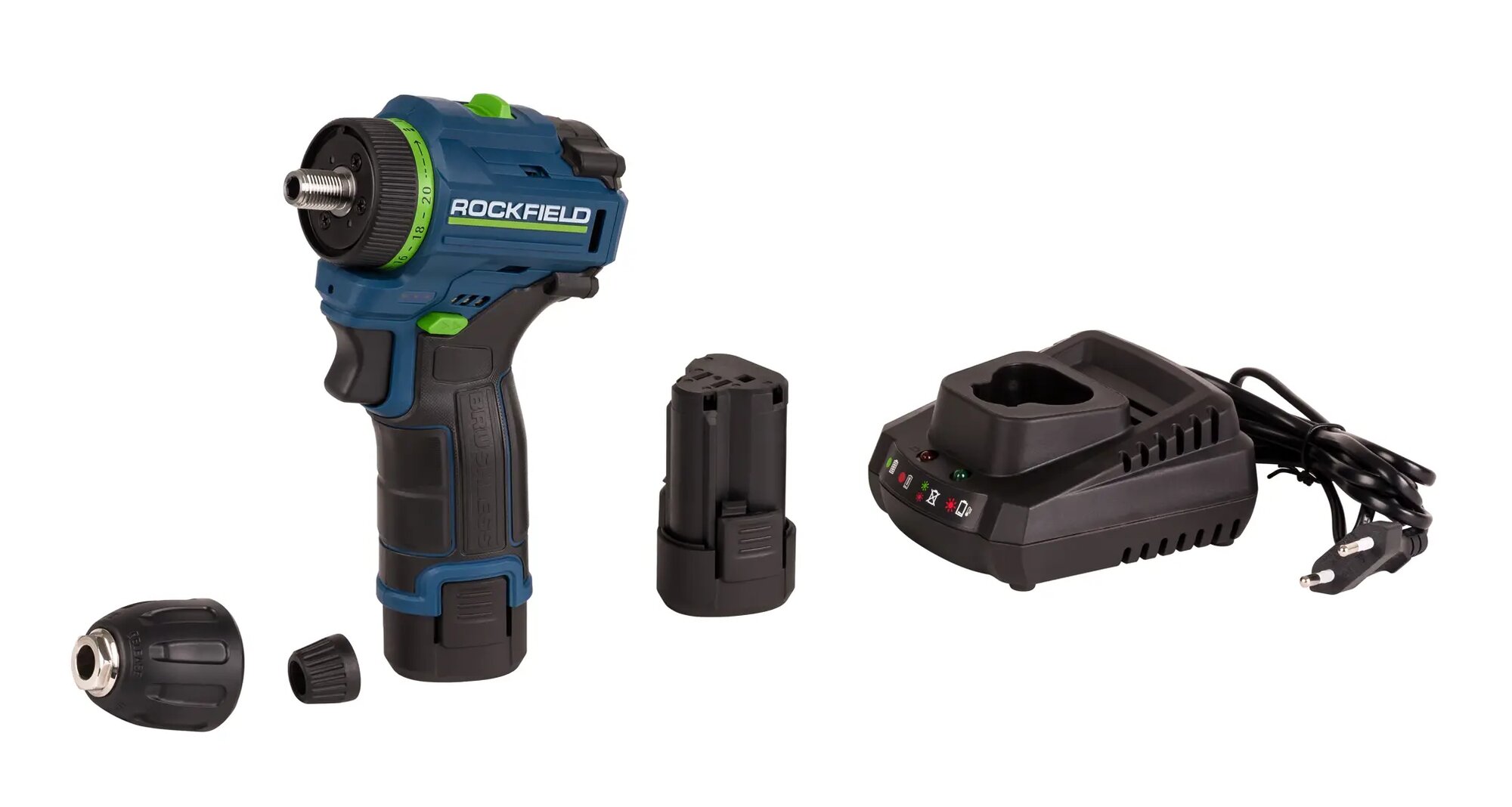 Дрель-шуруповерт аккумуляторная бесщеточная Rockfield RF1002BK, 12 В Li-ion 2x2 Ач