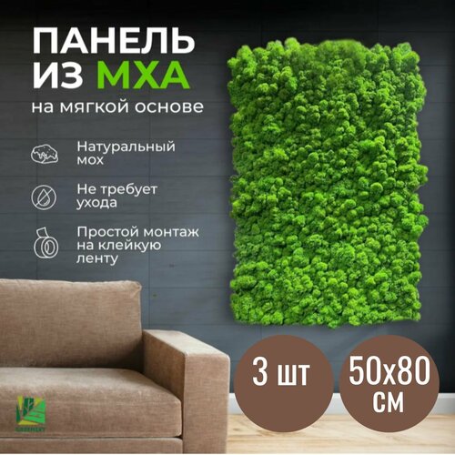 Greenery Moss / Панель из мха Ягель №8 49х84 см для декора и украшения стен