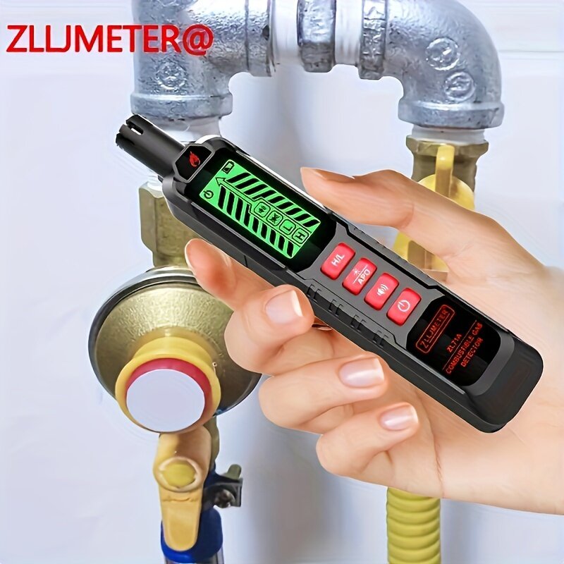 [Популярный выбор] ZLLJMETER Портативный детектор горючих газов — 0-10 000 PPM с звуковым и световым сигналом, компактный дизайн, работающий от батареек (батареи не включены), инструмент для обнаружения утечек горючих газов, детектор природного газа