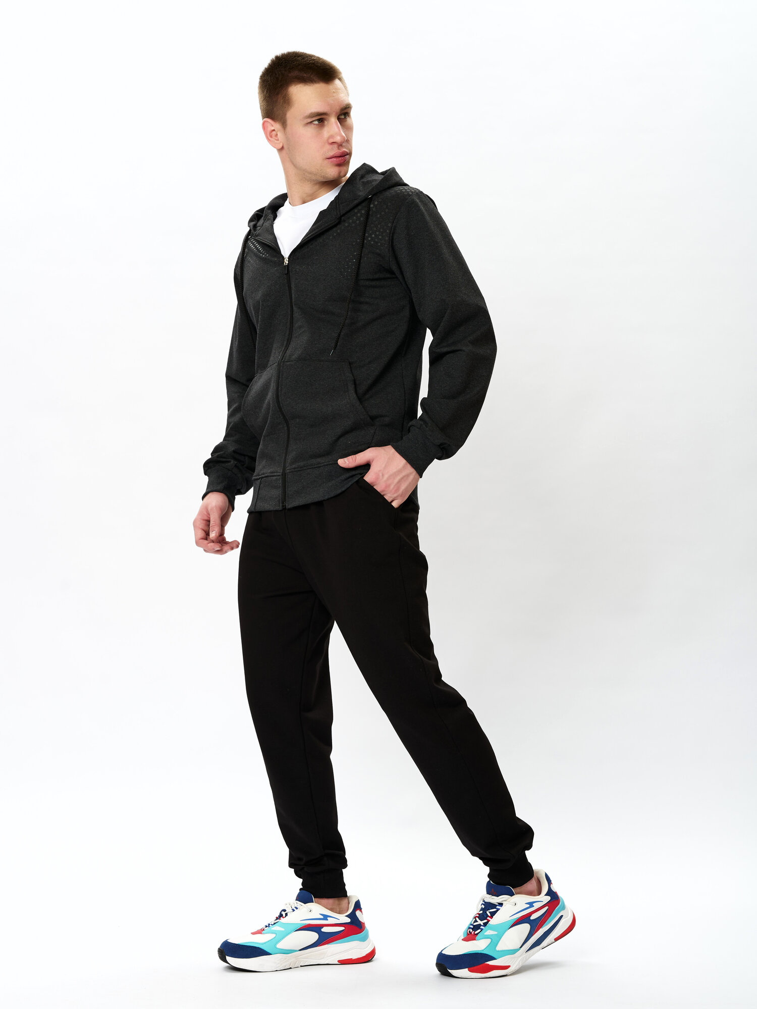 Костюм спортивный Jools Fashion мужской летний а молнии, для фитнеса, бега, прогулок на свежем воздухе черный 52
