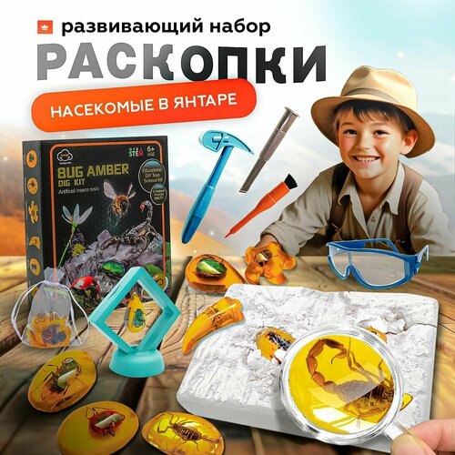 Археологический набор SHARKTOYS Насекомые в Янтаре раскопки опыты и исследования 1399₽