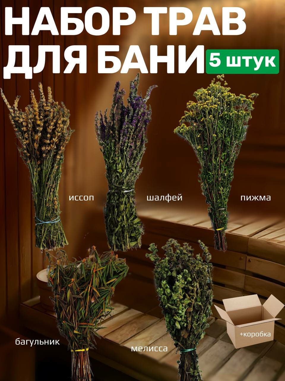 Набор трав для бани  травяной веник иссоп шалфей пижма багульник мелиса