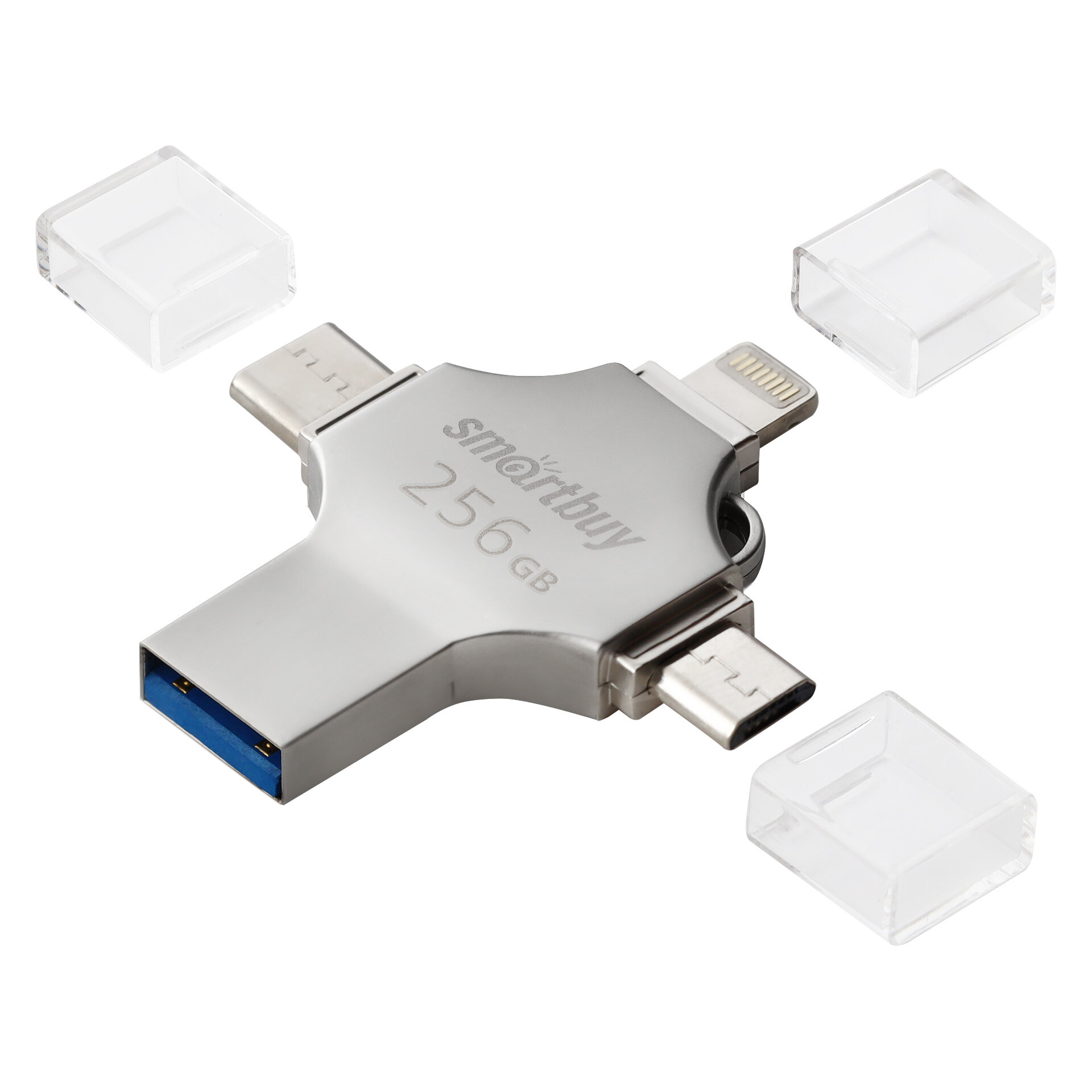 Накопитель USB 3.0 128GB SmartBuy MC15 Metal Quad 4-in-1 (Lightning + USB Type-A + USB Type-C + micro USB) серебро металл - фото №3