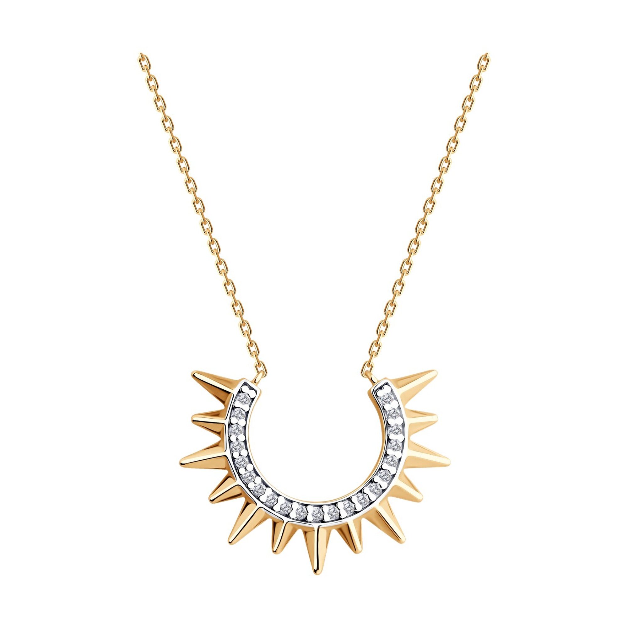 Колье Diamant online, серебро, 925 проба, золочение, фианит, длина 45 см., прозрачный
