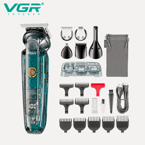 Изображение товара Профессиональный аккумуляторный триммер для усов и бороды VGR V-102 (голубой) 6 В 1