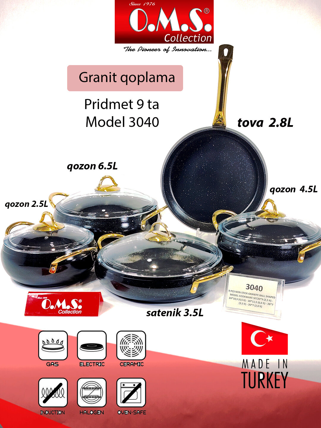 Набор кастрюль и сковородок O.M.S. Collection, алюминий, 3024, Черный