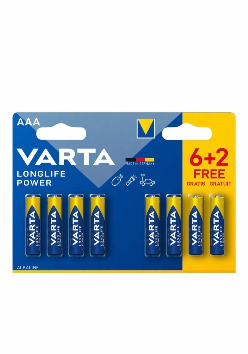 Varta Батарейка AAA, LongLife Щелочной тип, 1,5 В, (8 штук в упаковке)