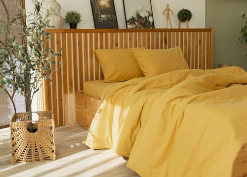 Изображение товара Простыня UTRO из перкали, Горчичная, Евро без резинки, 230х260