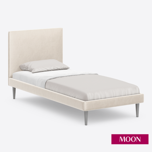 Кровать односпальная без подъемного механизма на ножках, MOON FAMILY 1256, размер 90х200 см, велюр бежевый. Ортопедическое основание в комплекте