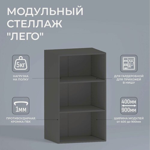 Изображение товара Модуль для гардеробной "Лего" Стеллаж модульный Л2.12 2 полки 105,3х50х49 см Серый