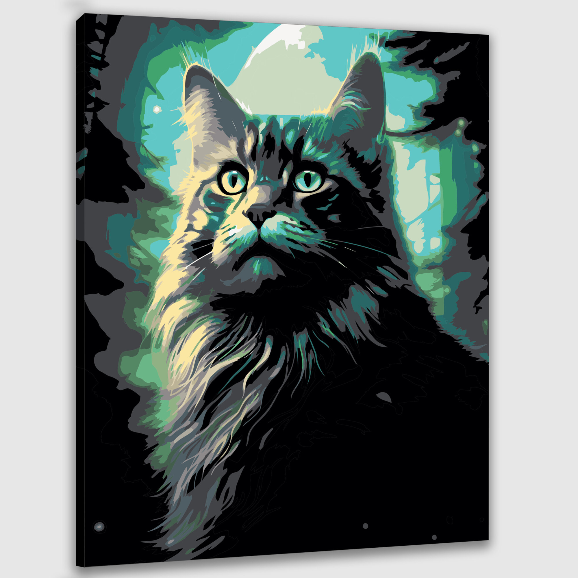 Картина по номерам 40x50 см, кот, мейн-кун, глаза, лес, лунный свет, шерсть, сияние, аура, очарование, таинственность