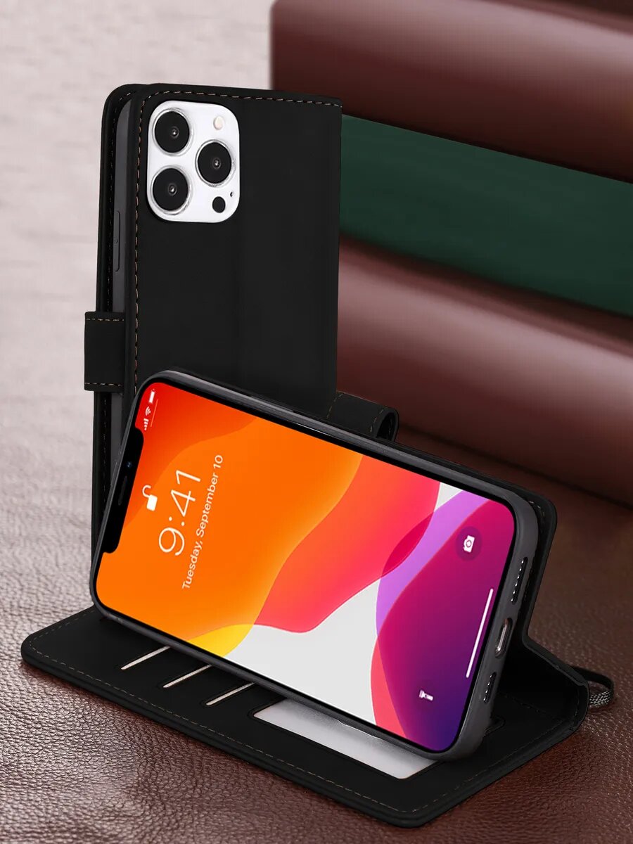 Чехол-книжка для iPhone 14 Pro Max искусственный нубук с трансформацией в поставку — фото 1