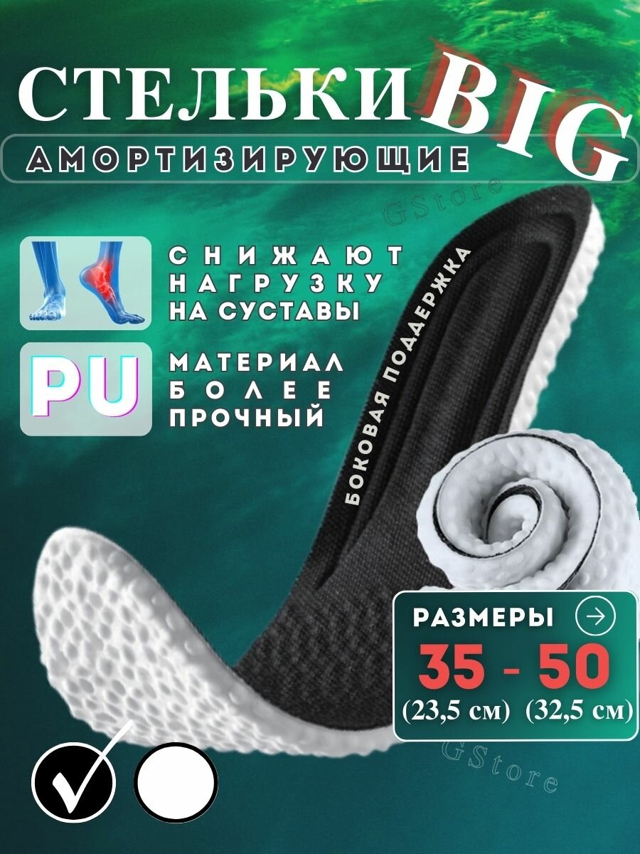 Стельки для обуви и кроссовок мягкие ( 32-32,5см ) соответствует 49/50 российскому размеру