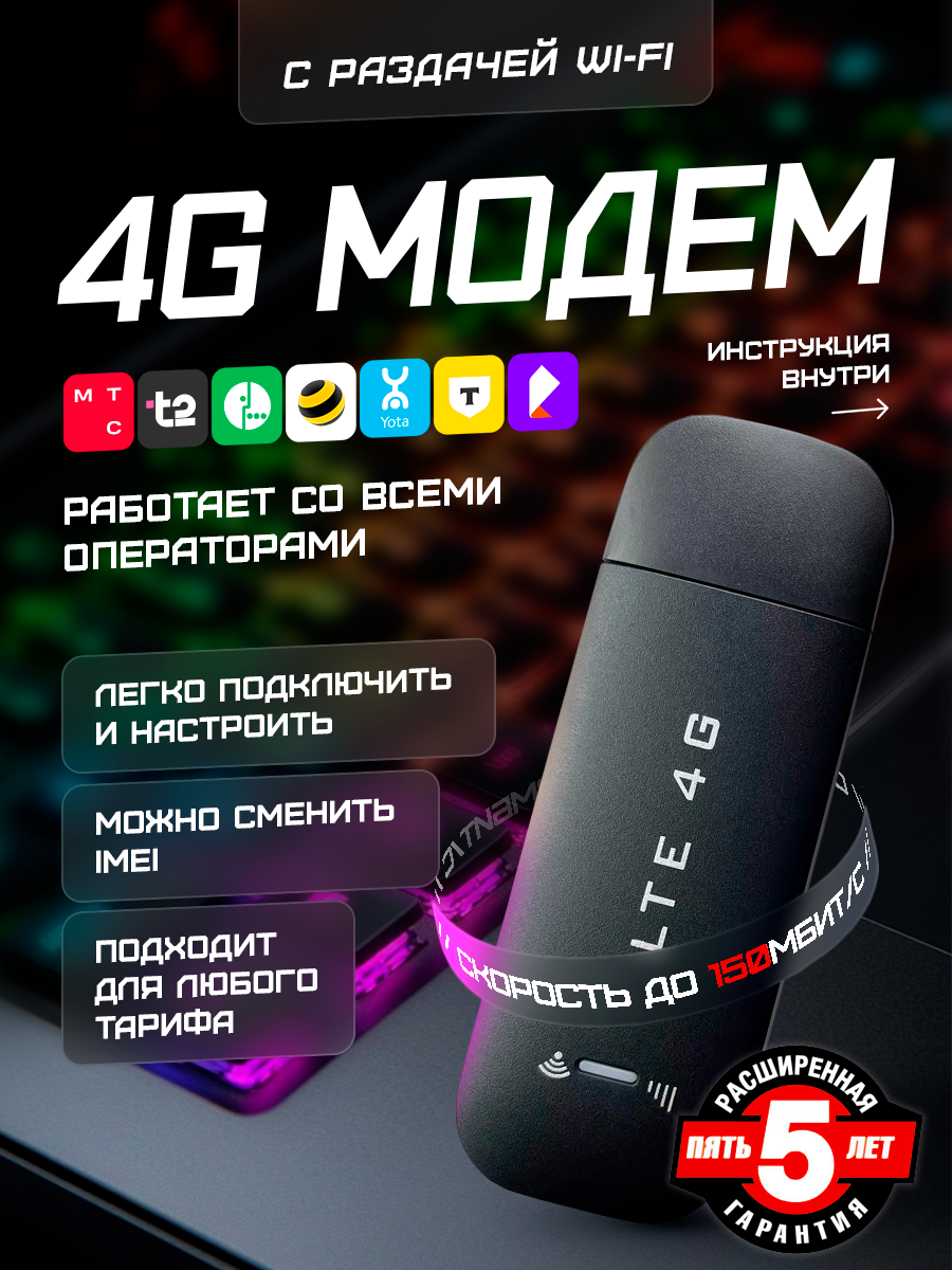 4G Модем с раздачей Wi-Fi для любых операторов и любых тарифов