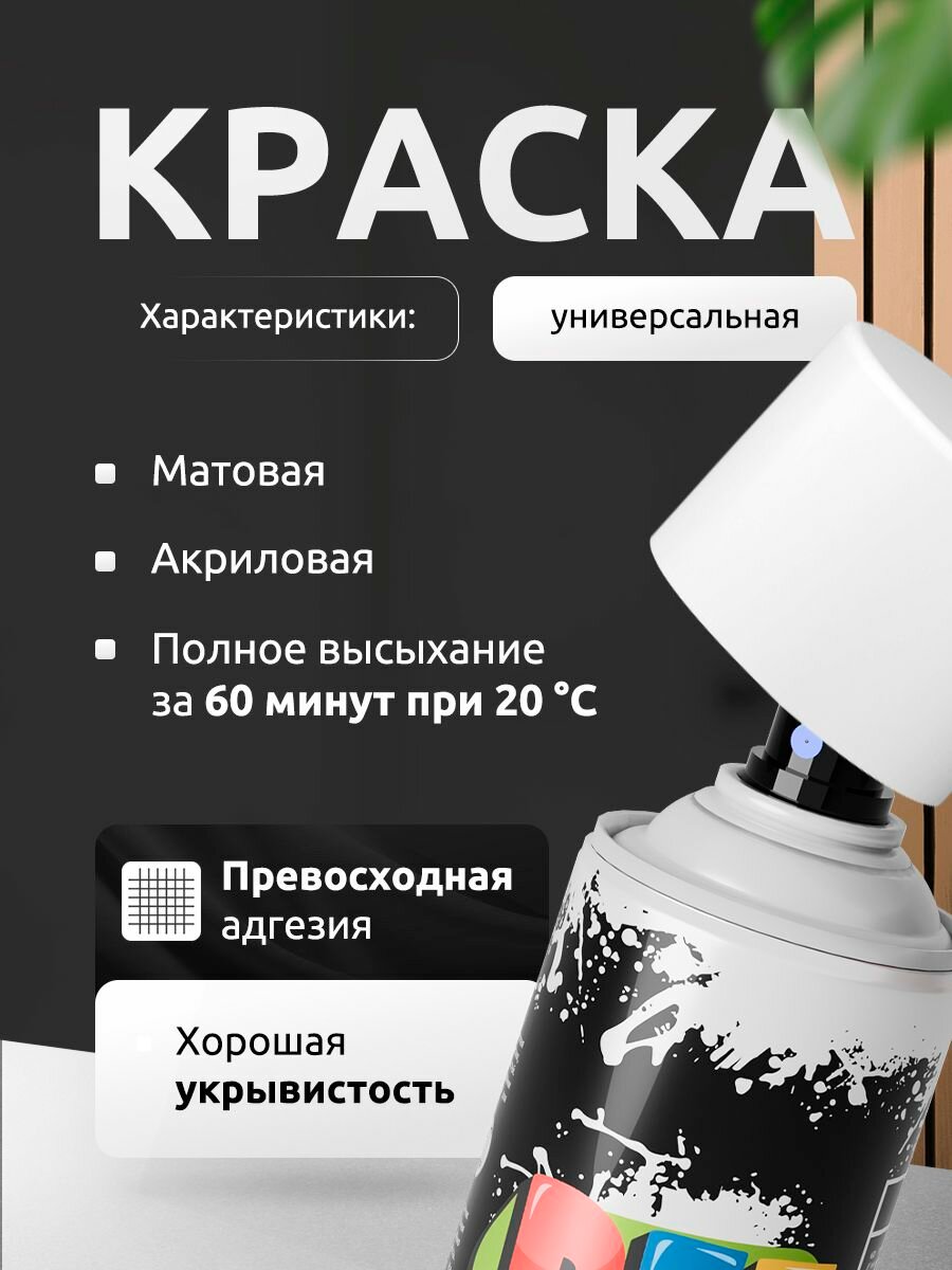 Акриловая краска аэрозольная белый матовый, быстросохнущая, универсальная / REF / эмаль в баллончике, для декора, мебели, дерева, металла, стен — фото 1
