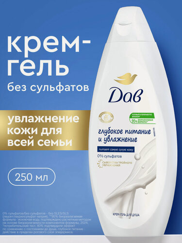 Изображение товара Дав Гель для душа женский Глубокое питание и увлажнение, крем гель для душа 250 мл