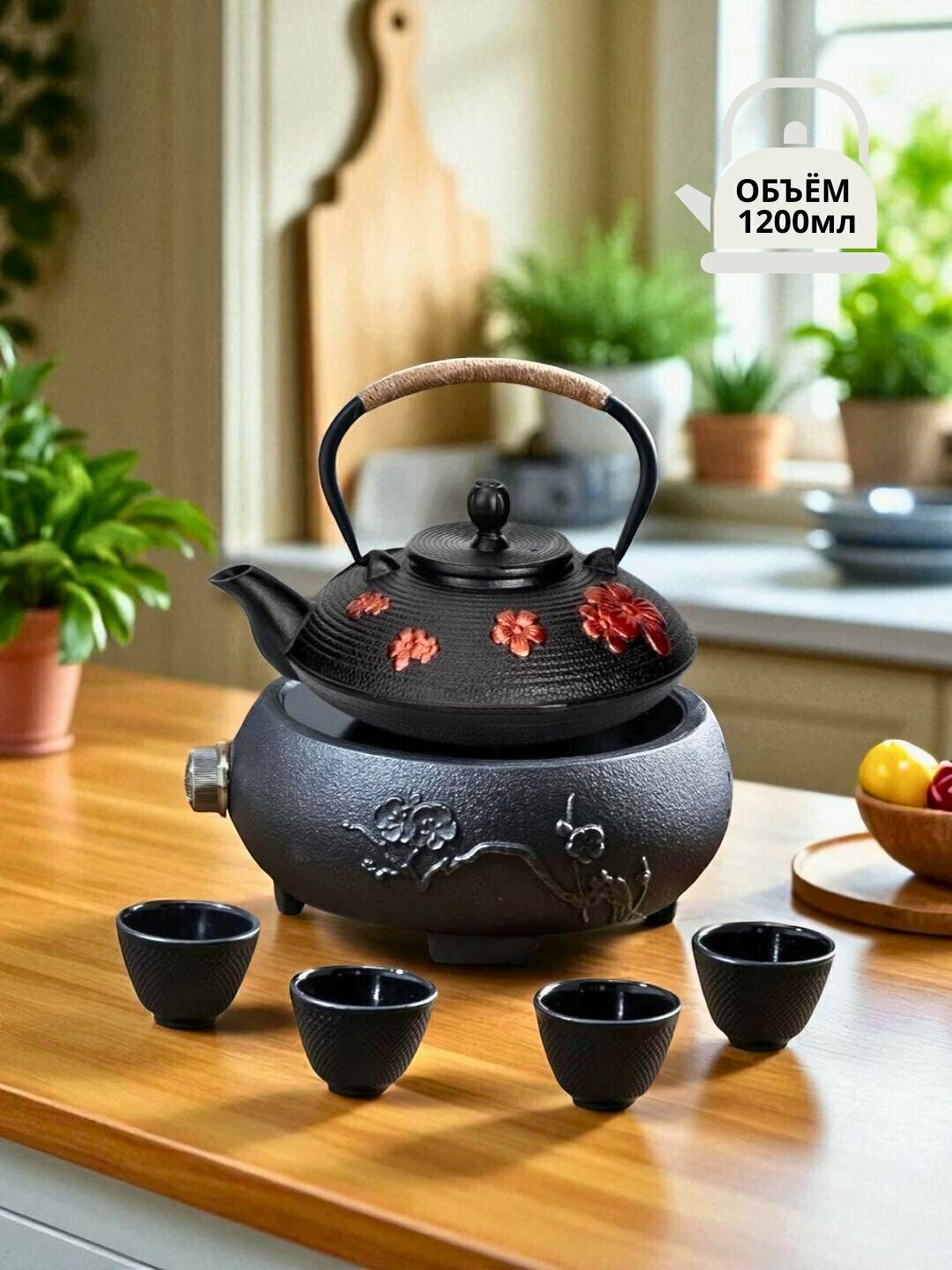 Чугунный чайник заварочный, 2 в 1 газовый, с ситечкой, в японском стиле