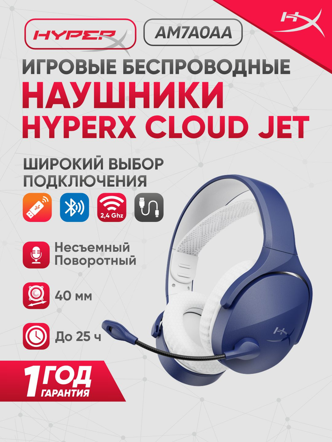 Беспроводные наушники HyperX Cloud Jet WL LBLU GAM HS, для ПК, PS4/5, мобильных устройств, с микрофоном, AM7A0AA