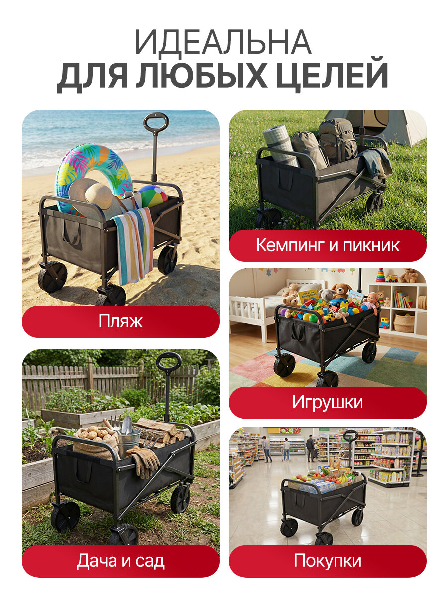 Тележка DFC "SQ-WT005", складная, грузоподъемность до 100кг, ПВХ/железо, черная — фото 1